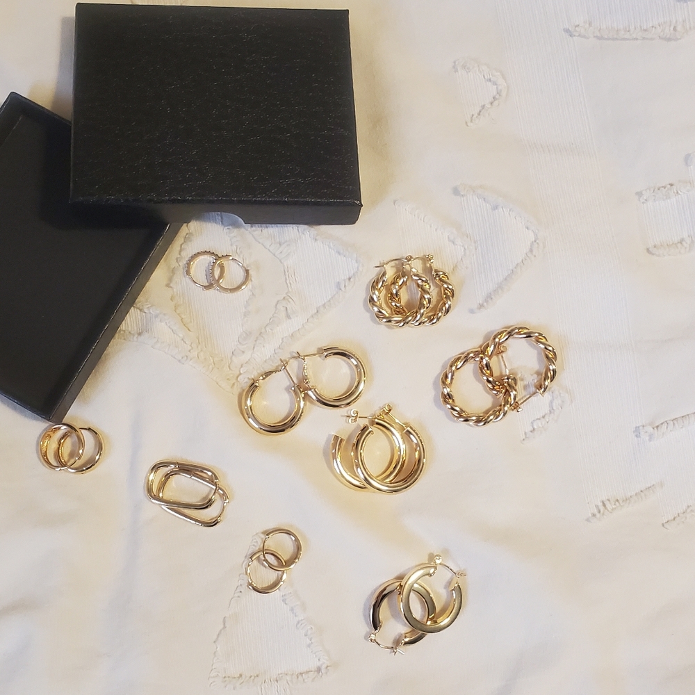 Gold Tone Hoop Earrings Set - Picture 2 of 9